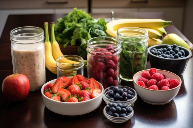 Préparation de smoothie avec des fruits verts et du lait à base de plantes