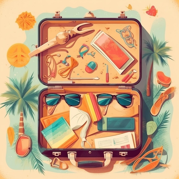 Préparation des vacances d'été valises ouvertes ai généré illustration de haute qualité