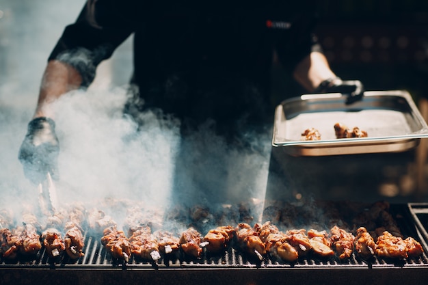 Photo préparation de viande de shish kebab