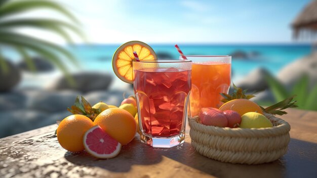 Préparations de boissons tropicales sur une plage de merGenerative Ai