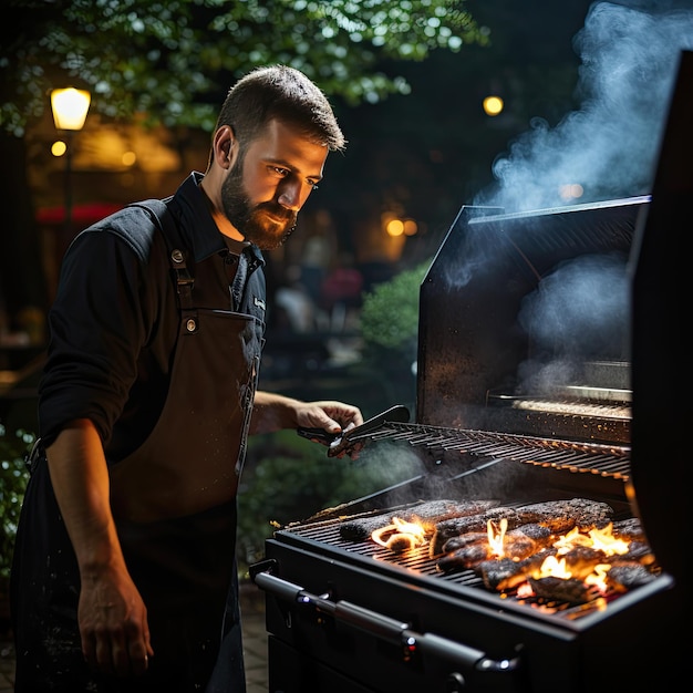 Préparer un barbecue sur la terrasse d'un restaurant un soir d'été Image créée avec l'IA