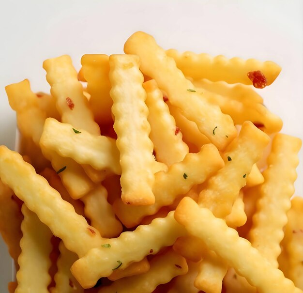 près d'un bol de frites avec du persil sur fond blanc