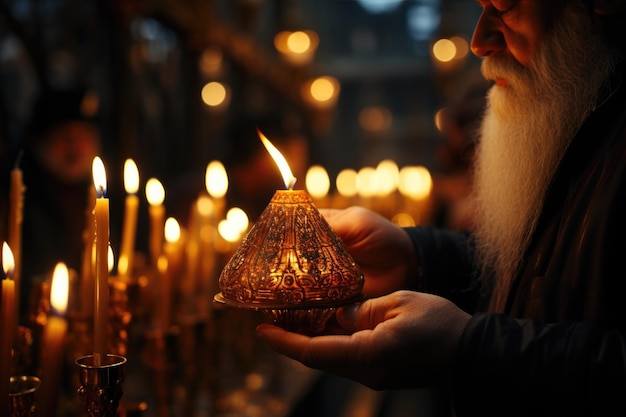 près des bougies de cire dans l'église chrétienne orthodoxe