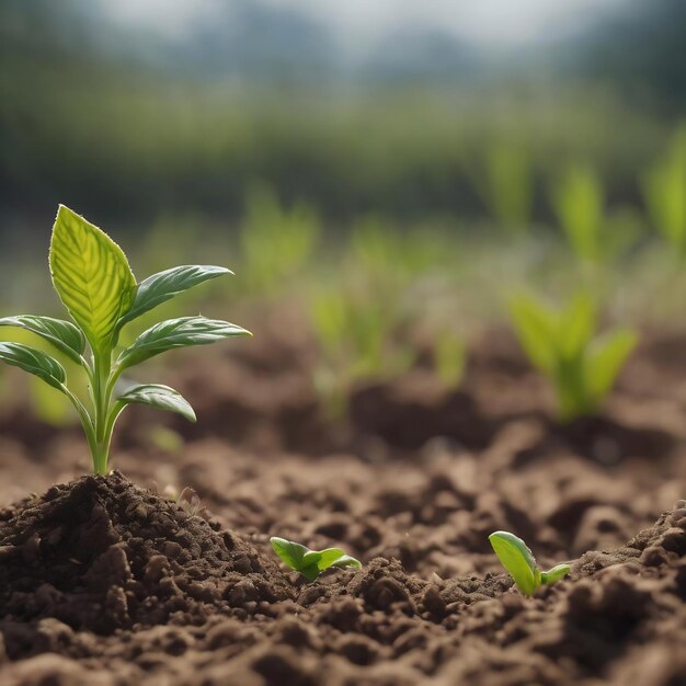 Près d'une jeune plante poussant dans le sol avec un fond naturel