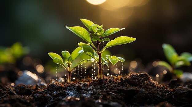 De près Une jeune plante se développe sur un fond vert GENERATE AI