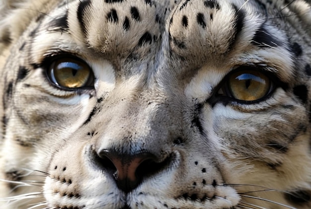 De près et personnellement avec le léopard des neiges Panthera uncia dans la nature sauvage regard féroce et sérieux comme pred