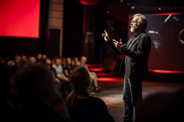 Le présentateur prononce un discours à la conférence