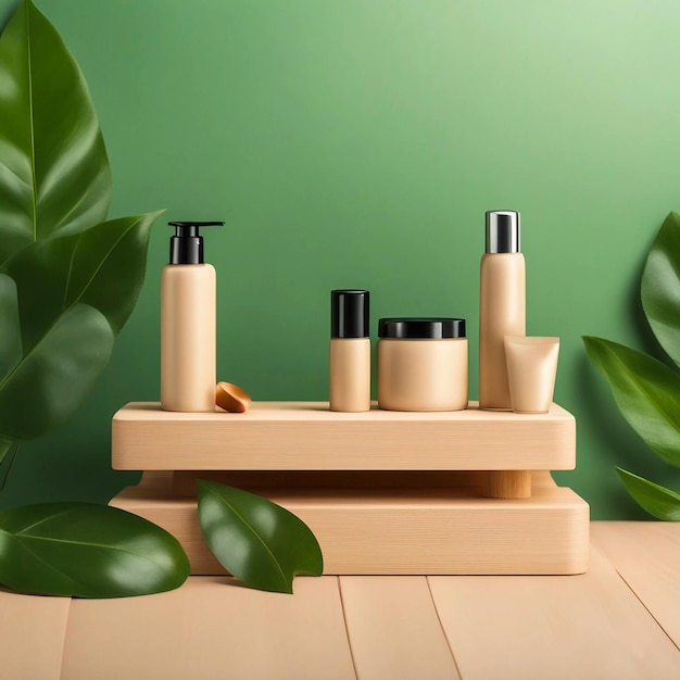 Présentation du produit Modèle de podium minimal avec fond en bois naturel