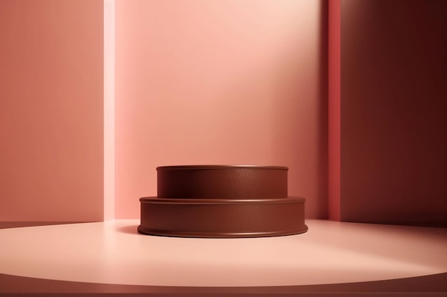 Présentation du produit sur le podium en couleur chocolat deux couches l'une à côté de l'autre vitrine de scène