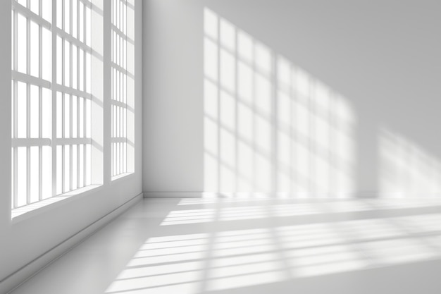 Présentation du produit en studio blanc avec ombres de fenêtre