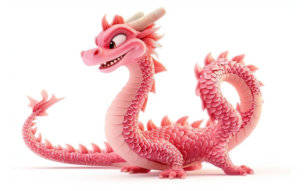 Présentation humanisée d'un charmant dragon chinois rose isolé sur un fond transparent