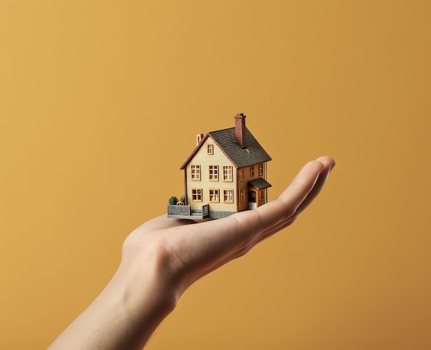 Présentation manuelle d'une maison modèle pour la campagne de prêt immobilier et la conception d'une entreprise immobilière