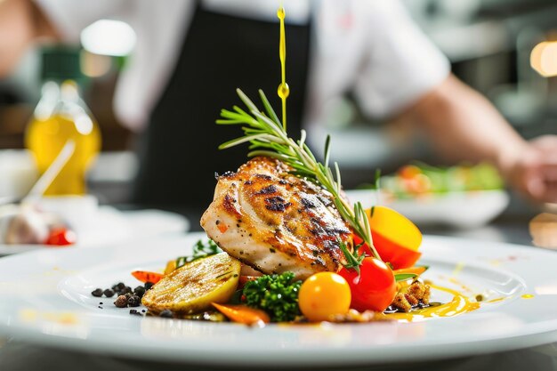 Présentation de nourriture à l'eau à la bouche chef-d'œuvre culinaire capturé dans une séance photo professionnelle tentant les papilles gustatives et inspirant la créativité culinaire