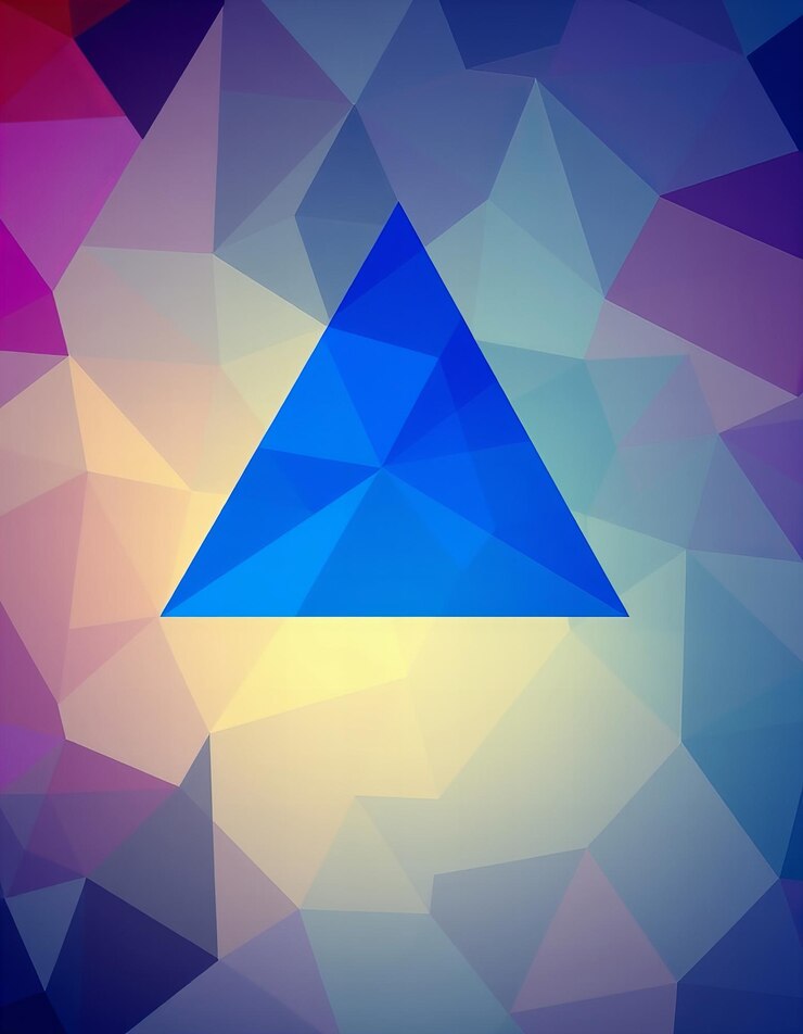 Photo présenter un fond coloré abstrait avec un triangle bleu et des formes géométriques