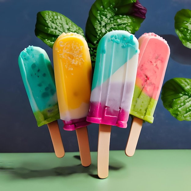 Présentez des glaces de crème glacée délicieusement colorées avec un dessus de feuille 5