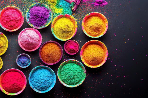 Un présentoir coloré de poudre de holi