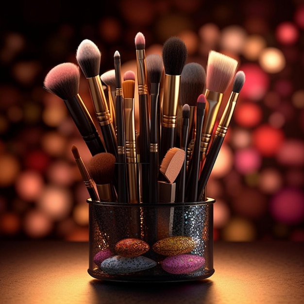 Un présentoir élégant d'outils de maquillage cosmétiques décoratifs professionnels