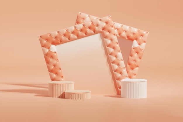 Présentoir podium 3D avec miroir et tissu. Piédestal de promotion de produit minimal abstrait avec espace de copie