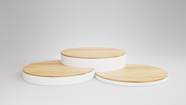 Présentoir de produit en bois géométrique ou fond blanc de vitrine, maquette minimaliste pour présentation sur podium ou concept de modèle de produit de plate-forme.