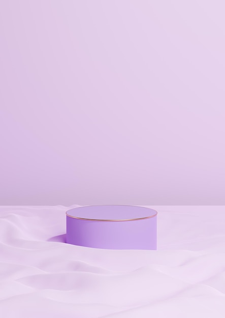 Présentoir de produit minimal 3D violet pastel support de podium de cylindre de luxe fond textile ondulé