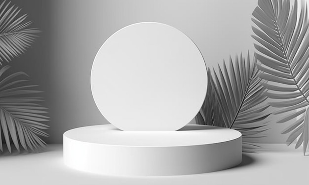 Photo un présentoir de produit simulé avec une lumière naturelle et un podium en pierre avec un fond blanc