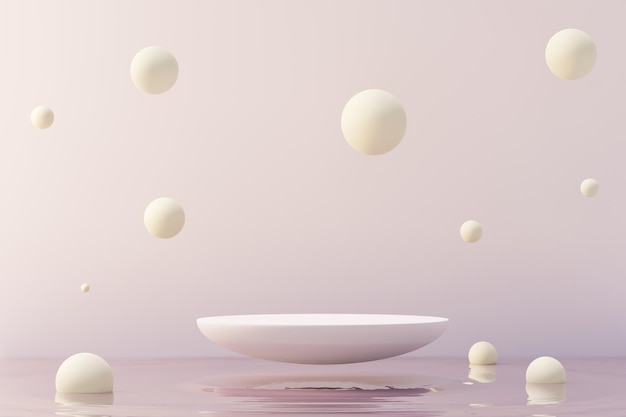 Présentoir de produits sur socle 3D Beauty Premium avec terre de rêve et nuage moelleux. Scène minimale de ciel et de nuages pastel pour la promotion des produits actuels et les cosmétiques de beauté. Concept de pays romantique des rêves.