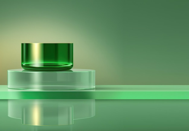 Présentoir en verre vert sur fond vert illustration 3d