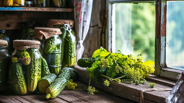 Photo préservation des concombres frais de maison focus sélectif ia générative