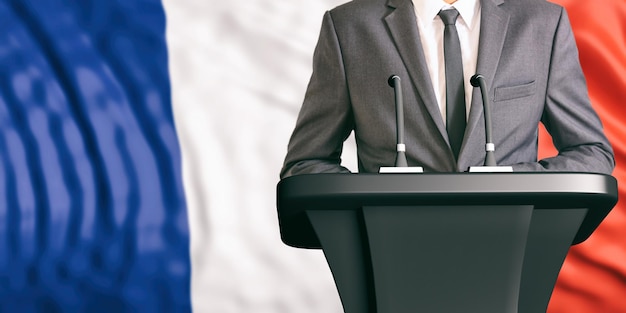 Le président sur fond de drapeau France 3d illustration