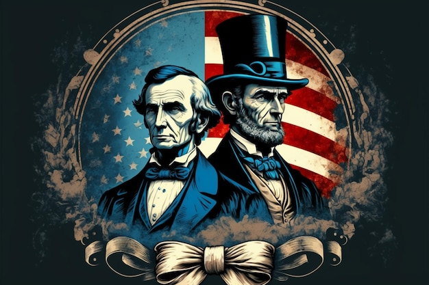 Presidents Day, États-Unis, histoire. George Washington et Abraham Lincoln, arrière-plan. IA générative