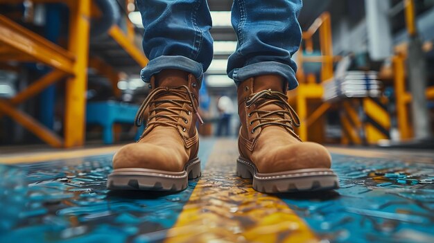 Photo prêt à affronter le jour chaussures de résistance industrielle concept bottes de travail chaussures lourdes chaussures d'équipement de sécurité chaussures