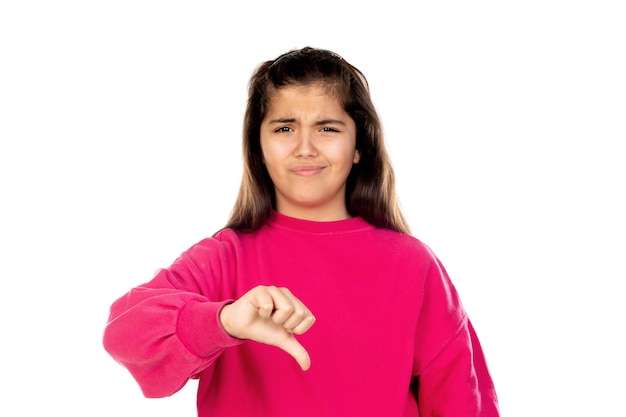 Preteen girl with pink sweatshirt