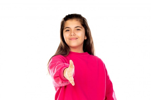 Preteen girl with pink sweatshirt