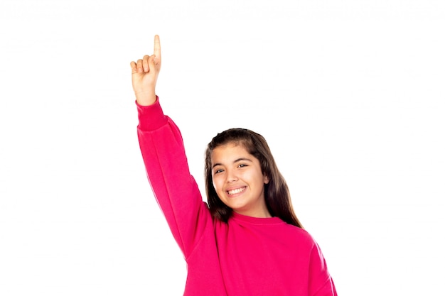 Preteen girl with pink sweatshirt