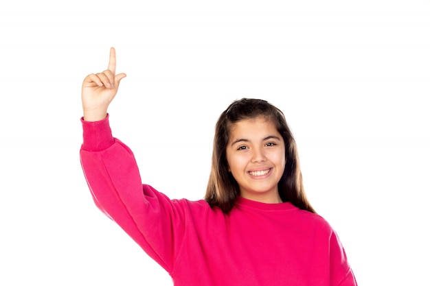 Preteen girl with pink sweatshirt