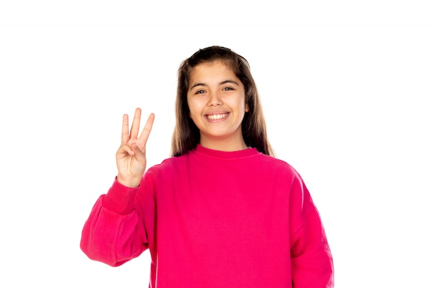 Preteen girl with pink sweatshirt