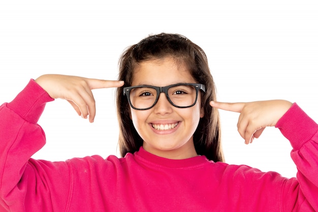 Preteen girl with pink sweatshirt