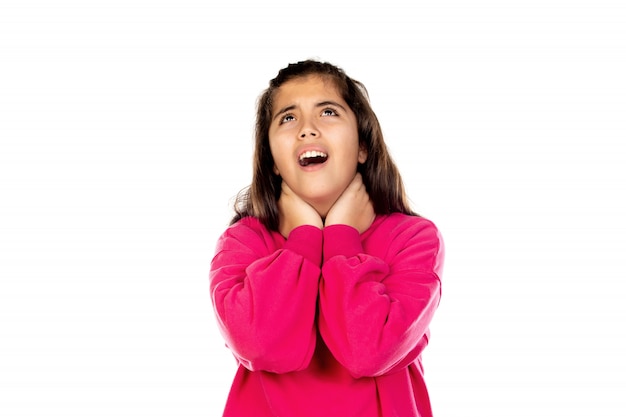 Preteen girl with pink sweatshirt