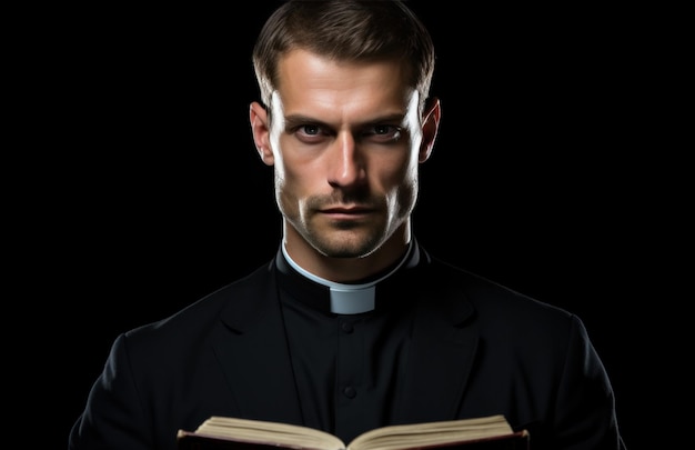 prêtre anonyme regardant la bible