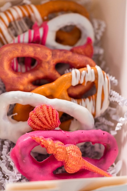 Photo pretzels gourmands recouverts de chocolat