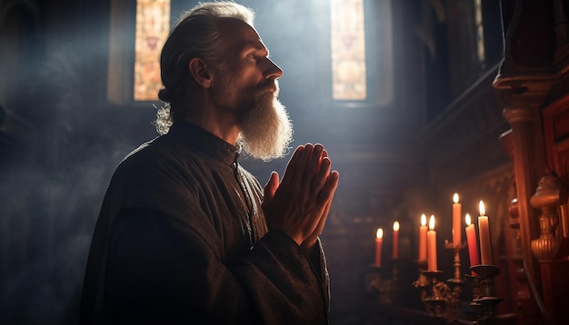 Prier le culte chrétien et la séance photo religieuse