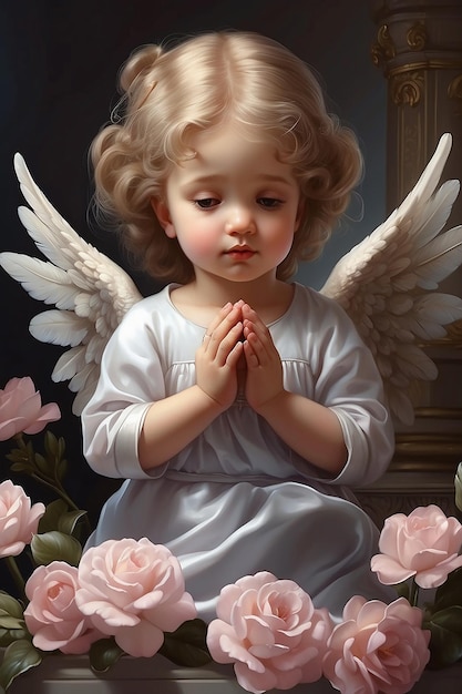 Prière petite fille ange chérubin priez réaliste