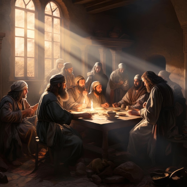 Les prières et le souper dynamiques dans la chambre haute réimaginant le I de Rembrandt