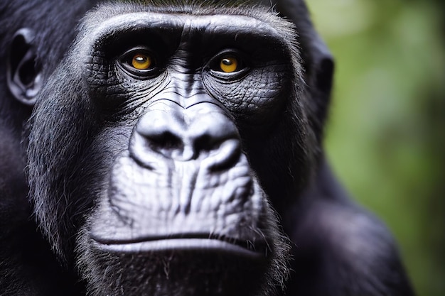 Primate formidable de gorille parmi les feuilles vertes dans la forêt sauvage