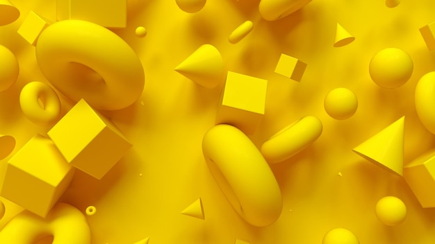 Primitives géométriques brillantes jaunes Abstrait avec des formes géométriques 3d