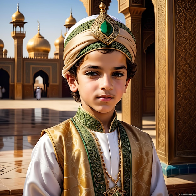 Un prince musulman dans des vêtements luxueux et ornés.
