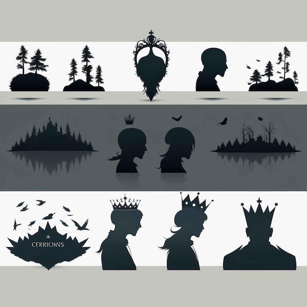 Photo prince portant la couronne royale homme noir et blanc silhouette vectorielle portrait de tête