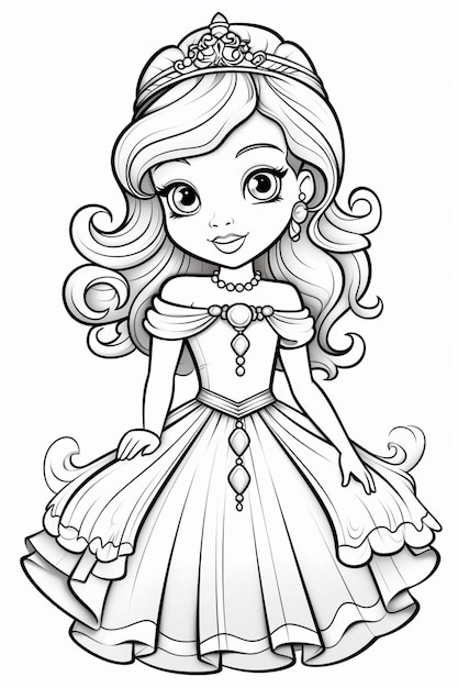 Photo une princesse de dessin animé avec des cheveux longs et une robe tiable ai générative