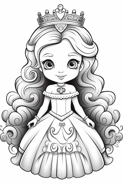 une princesse de dessin animé avec des cheveux longs et une robe tiable ai générative