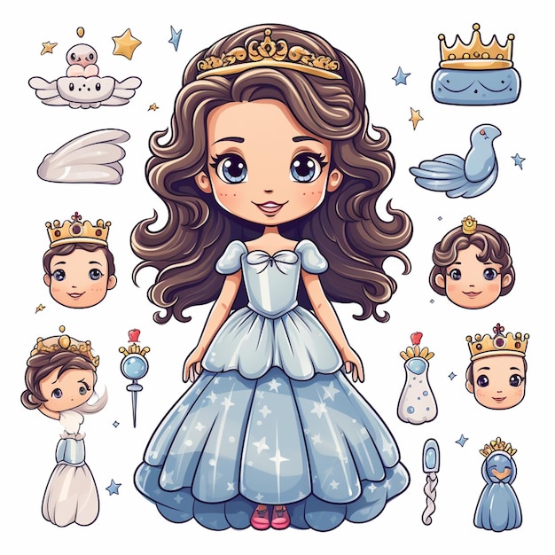princesse de dessin animé avec divers objets pour son costume ai générateur